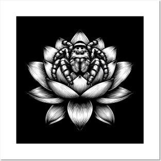 Jumping spider in lotus tattoo art Posters and Art